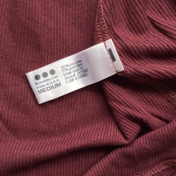 NWT Three Dots Ribbed Off-Shoulder Swing Top Shiraz Burgundy Long Sleeve Medium - Picture 5 of 5